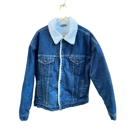 Vtg Levis Jacket XL Denim Sherpa Lined 90s Trucker Dark Button USA 70609 0216 - Picture 1 of 6